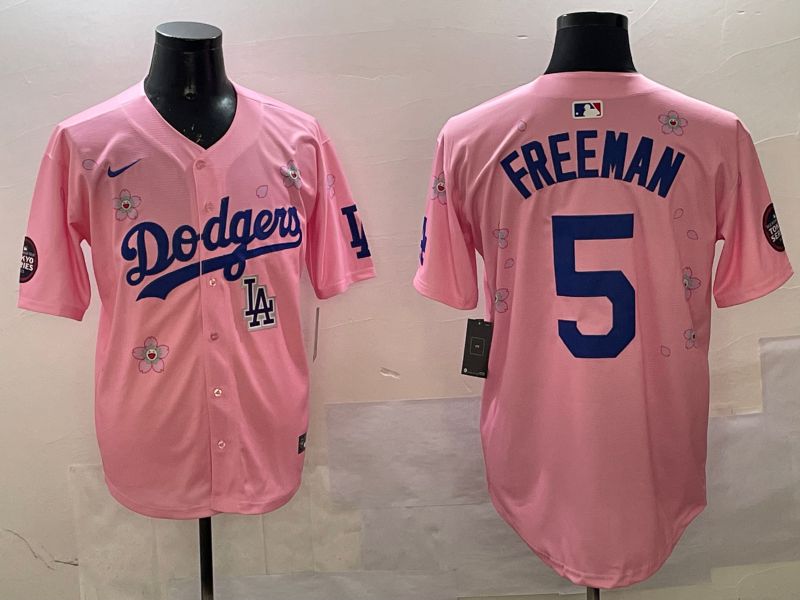 Men Los Angeles Dodgers #5 Freeman Pink Sakura Edition 2025 Nike MLB Jersey style 10->los angeles dodgers->MLB Jersey